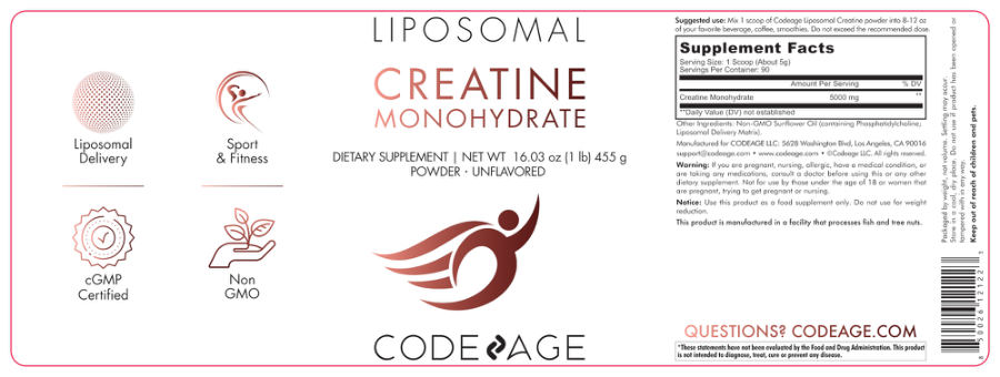 Official label of Codeage Creatine Monohydrate Powder Unflavored (NIH DSLD #298415)