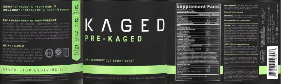 Official label of Kaged Pre-Kaged Berry Blast (NIH DSLD #298795)