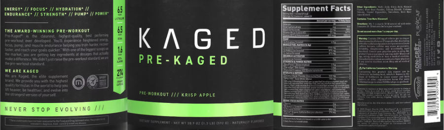 Official label of Kaged Pre-Kaged Krisp Apple (NIH DSLD #298798)