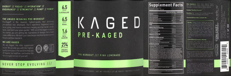 Official label of Kaged Pre-Kaged Pink Lemonade (NIH DSLD #298800)