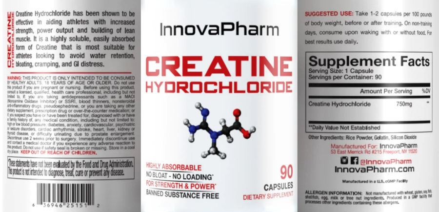 Official label of InnovaPharm Creatine Hydrochloride (NIH DSLD #299148)