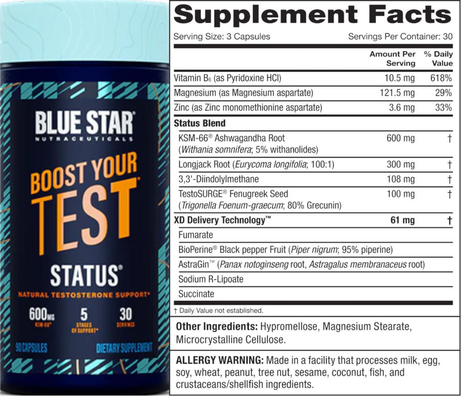 Official label of Blue Star Nutraceuticals Status (NIH DSLD #299238)