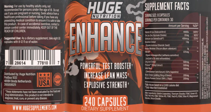 Official label of Huge Nutrition Enhance (NIH DSLD #299802)