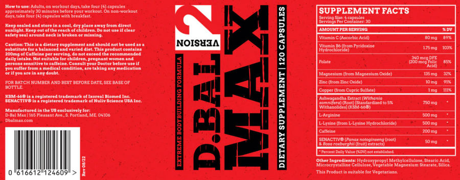 Official label of D-Bal Max D-Bal Max Version 2 (NIH DSLD #300247)