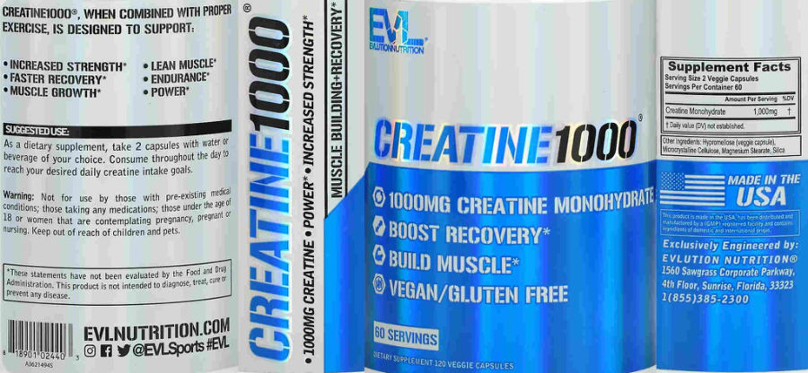 Official label of Evlution Nutrition Creatine1000 (NIH DSLD #302093)