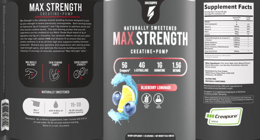 Official label of INNOSUPPS Max Strength Blueberry Lemonade (NIH DSLD #303130)