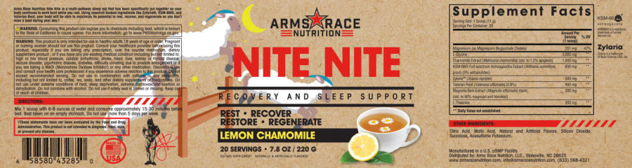 Official label of Arms Race Nutrition Nite Nite Lemon Chamomile (NIH DSLD #308152)