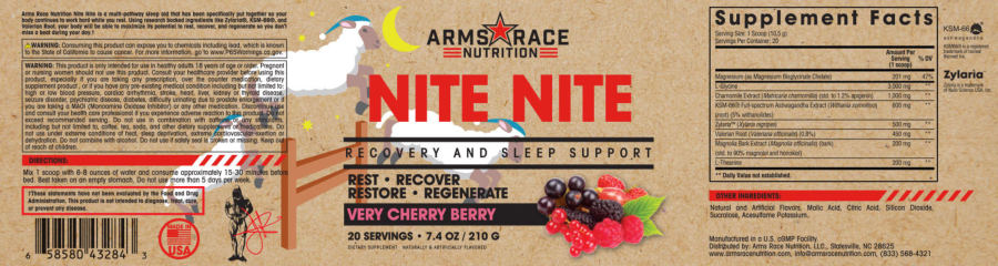 Official label of Arms Race Nutrition Nite Nite Very Cherry Berry (NIH DSLD #308153)