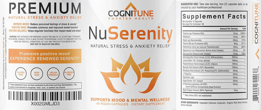 Official label of CogniTune Smarter Health NuSerentiy (NIH DSLD #308302)