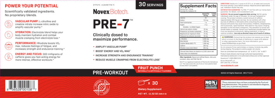 Official label of Novex Biotech Pre-7 Fruit Punch (NIH DSLD #308350)