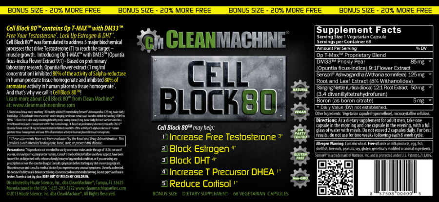 Official label of Clean Machine Cell Block 80 (NIH DSLD #30881)