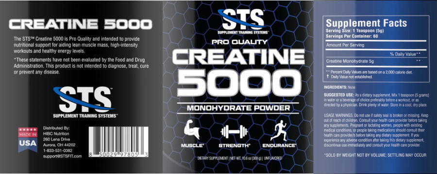 Official label of STS Supplement Training Systems Creatine 5000 Unflavored (NIH DSLD #310068)