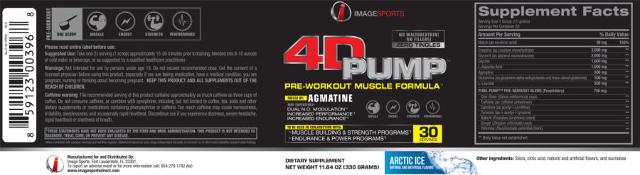 Official label of Image Sports 4D Pump Artic Ice (NIH DSLD #31225)