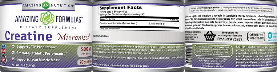 Official label of AN Amazing Nutrition Amazing Formulas Micronized Creatine (NIH DSLD #314684)