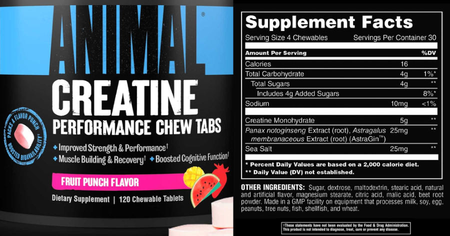 Official label of Animal Animal Creatine Fruit Punch Flavor (NIH DSLD #315548)