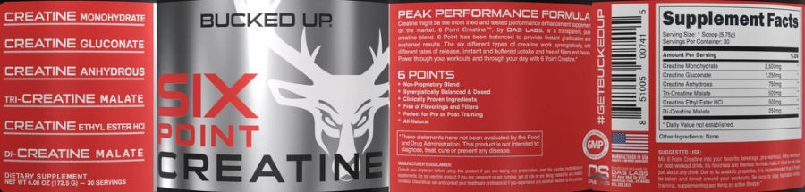 Official label of Bucked Up Six Point Creatine (NIH DSLD #315559)