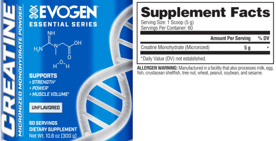 Official label of Evogen Creatine Unflavored (NIH DSLD #315560)