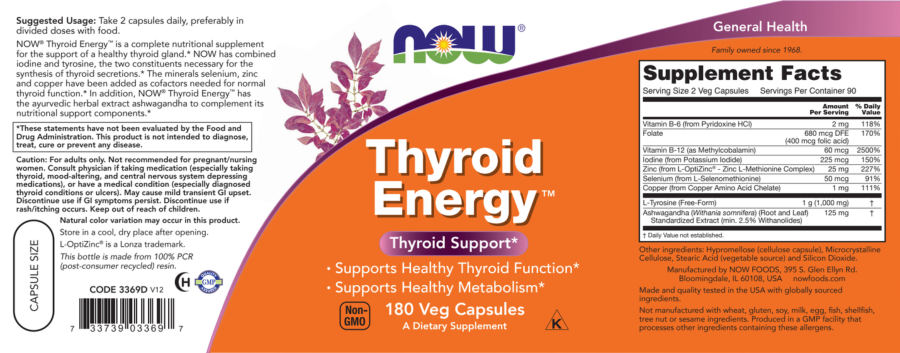 Official label of NOW Thyroid Energy (NIH DSLD #315734)