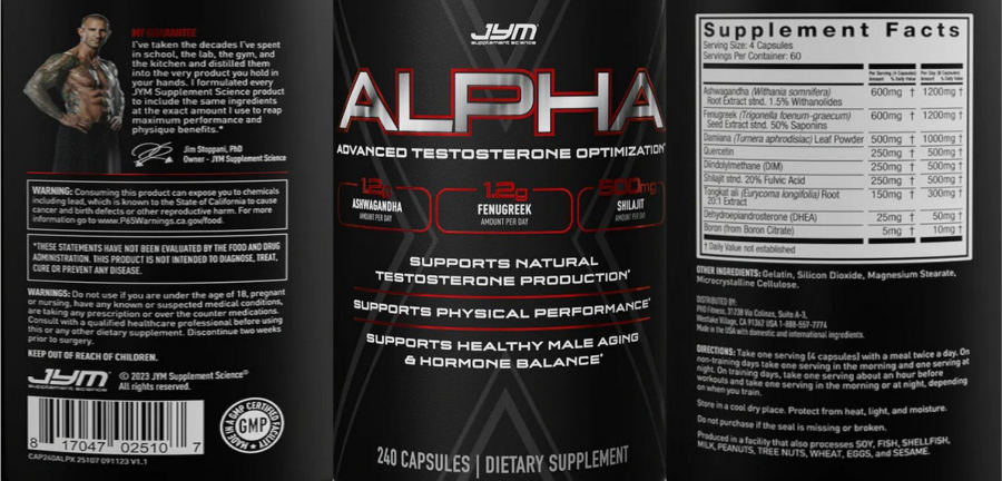 Official label of JYM Supplement Science Alpha (NIH DSLD #316789)