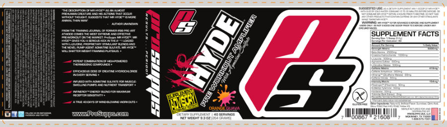 Official label of PS ProSupps Mr Hyde Pre Workout Amplifier Orange Guava (NIH DSLD #31679)