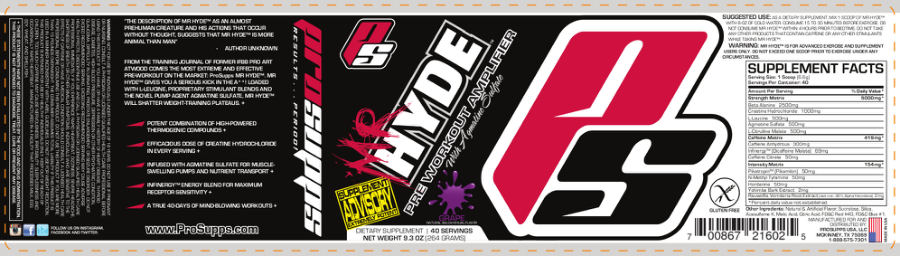 Official label of PS ProSupps Mr Hyde Pre Workout Amplifier Grape (NIH DSLD #31681)