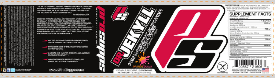 Official label of PS ProSupps Dr. Jekyll Orange Guava (NIH DSLD #31690)