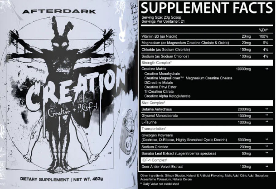 Official label of AfterDark Creation Cherry Italian Ice (NIH DSLD #317065)