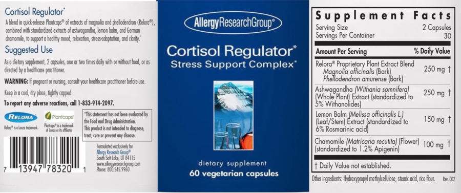 Official label of Allergy Research Group Cortisol Regulator (NIH DSLD #317588)
