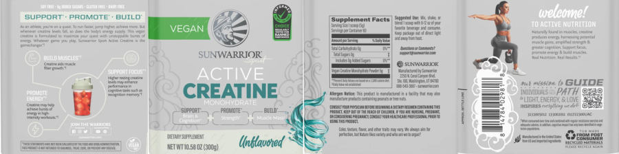 Official label of Sunwarrior Sport Active Creatine Monohydrate Unflavored (NIH DSLD #317855)