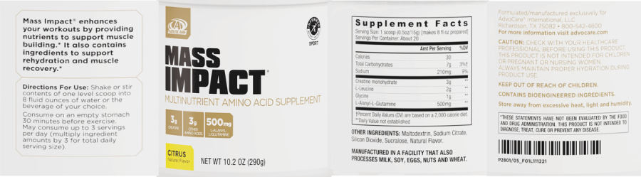 Official label of AdvoCare Mass Impact Citrus Natural Flavor (NIH DSLD #318411)