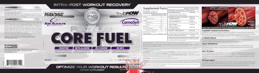Official label of PMD Platinum Platinum Core Fuel Melon Berry Punch (NIH DSLD #32006)