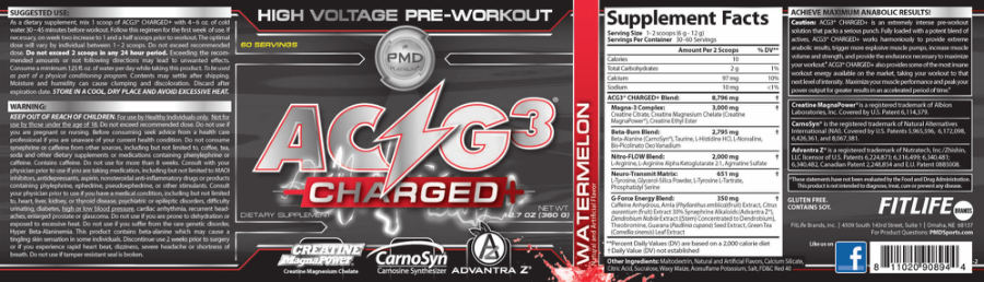 Official label of PMD Platinum ACG3 Charged+ Watermelon (NIH DSLD #32014)