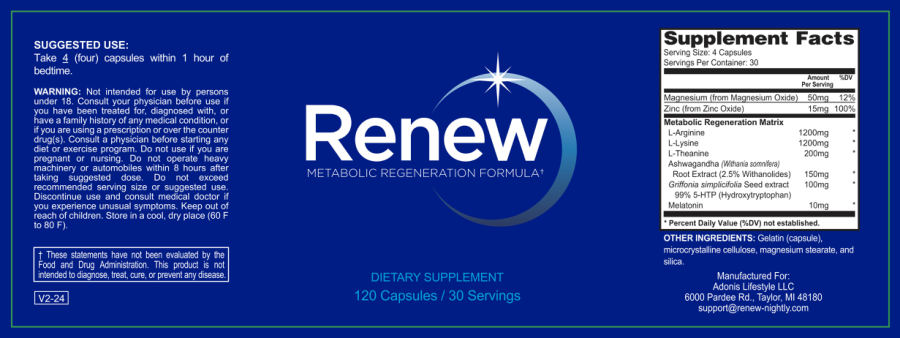 Official label of Adonis Lifestyle Renew (NIH DSLD #320867)