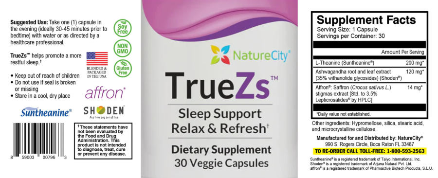 Official label of NatureCity TrueZs (NIH DSLD #320941)