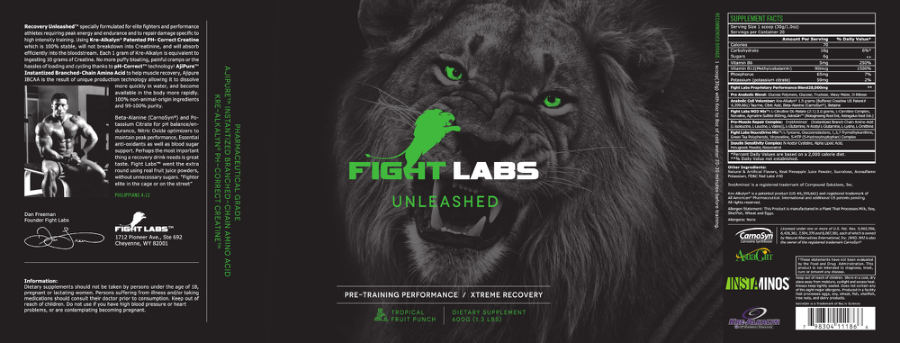 Official label of Fight Labs Unleashed Tropical Fruit Punch (NIH DSLD #321289)