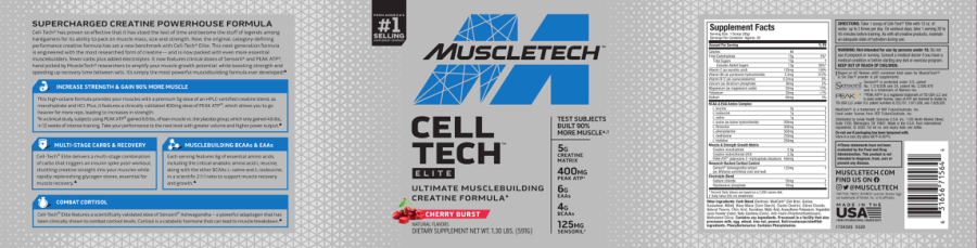 Official label of MuscleTech Cell-Tech Elite Cherry Burst (NIH DSLD #321538)