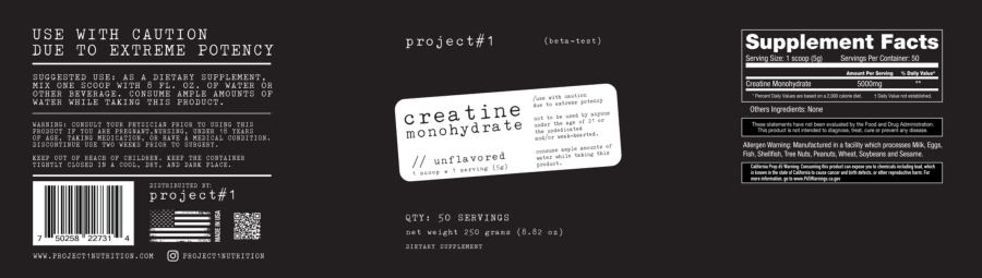 Official label of project#1 Creatine Monohydrate Unflavored (NIH DSLD #322042)