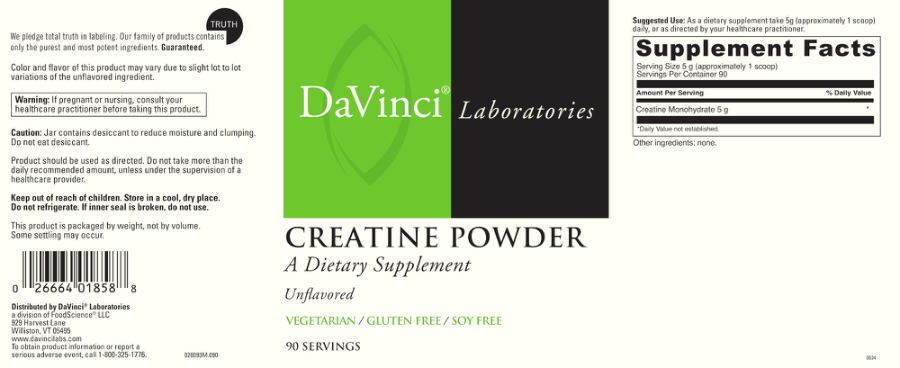 Official label of DaVinci Laboratories Creatine Powder Unflavored (NIH DSLD #322135)