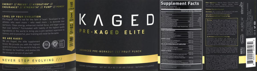 Official label of Kaged Pre-Kaged Elite Fruit Punch (NIH DSLD #323463)