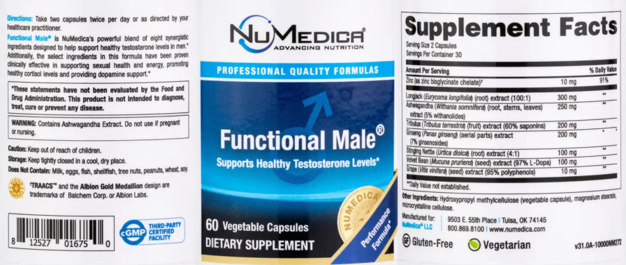 Official label of NuMedica Functional Male (NIH DSLD #323533)