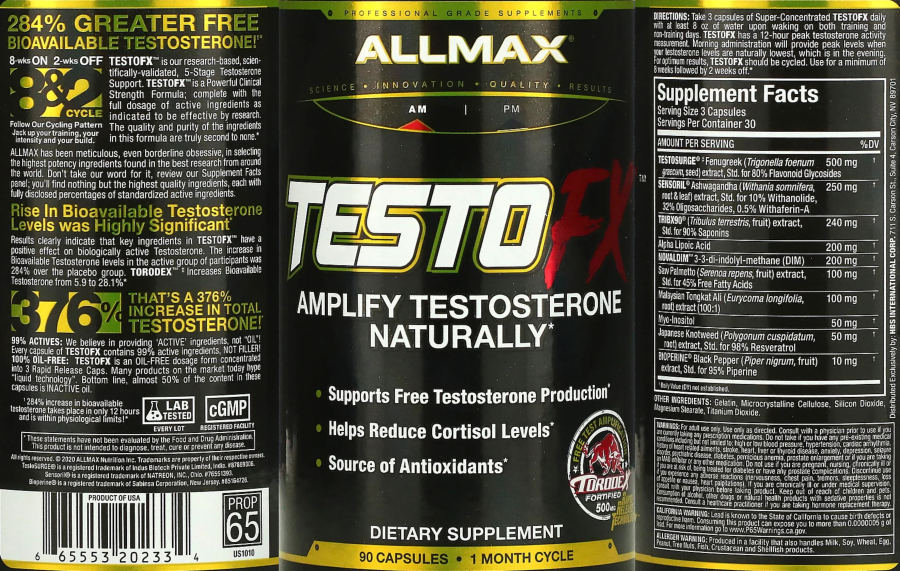 Official label of ALLMAX TESTOFX (NIH DSLD #326010)