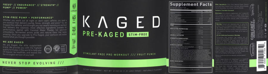 Official label of Kaged Pre-Kaged Stim-Free Fruit Punch (NIH DSLD #326348)