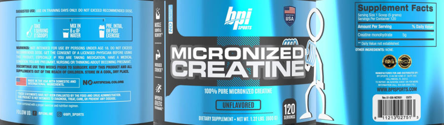 Official label of BPI Sports Micronized Creatine Unflavored (NIH DSLD #326521)