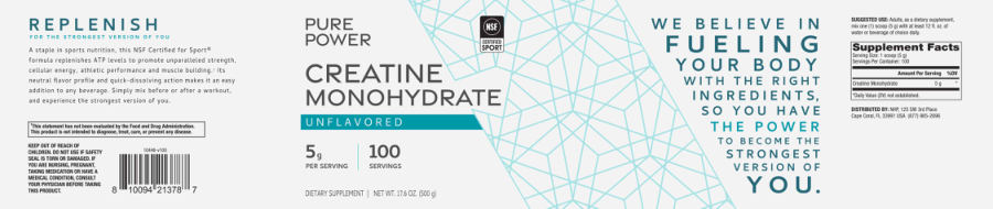 Official label of Pure Power Creatine Monohydrate 5 g Unflavored (NIH DSLD #327157)