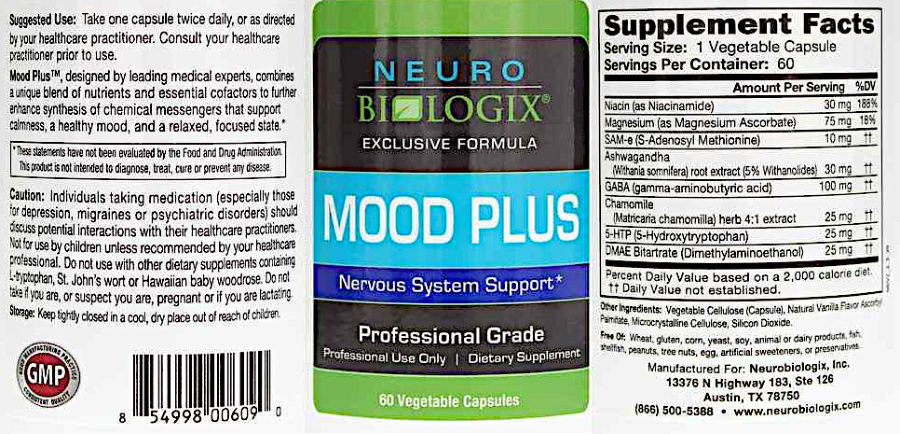 Official label of Neurobiologix Mood Plus (NIH DSLD #327692)