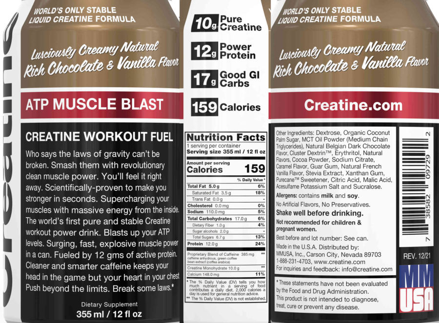 Official label of MMUSA ATP Muscle Blast Chocolate & Vanilla Flavor (NIH DSLD #327780)