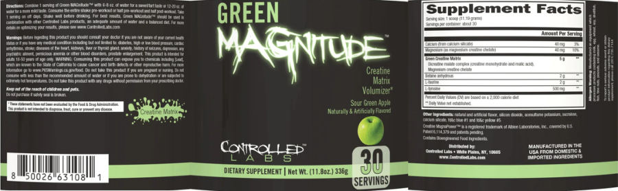 Official label of Controlled Labs Green MAGnitude Sour Green Apple (NIH DSLD #328334)