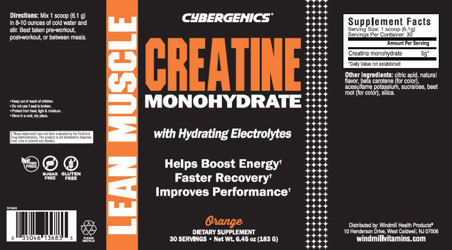 Official label of Cybergenics Creatine Monohydrate Orange (NIH DSLD #329306)