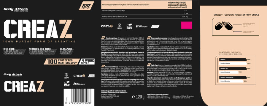 Official label of Body Attack Sports Nutrition CreaZ 1000 mg (NIH DSLD #329547)