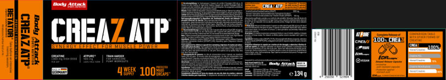 Official label of Body Attack Sports Nutrition CreaZ ATP (NIH DSLD #329548)